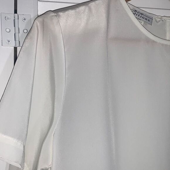 Vintage White Sheer Short Sleeve Blouse USA Size 10 - Picture 7 of 13